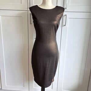 Cache Women's Sheath Dress Size 6 Metallic Copper Brown Midi Length Party